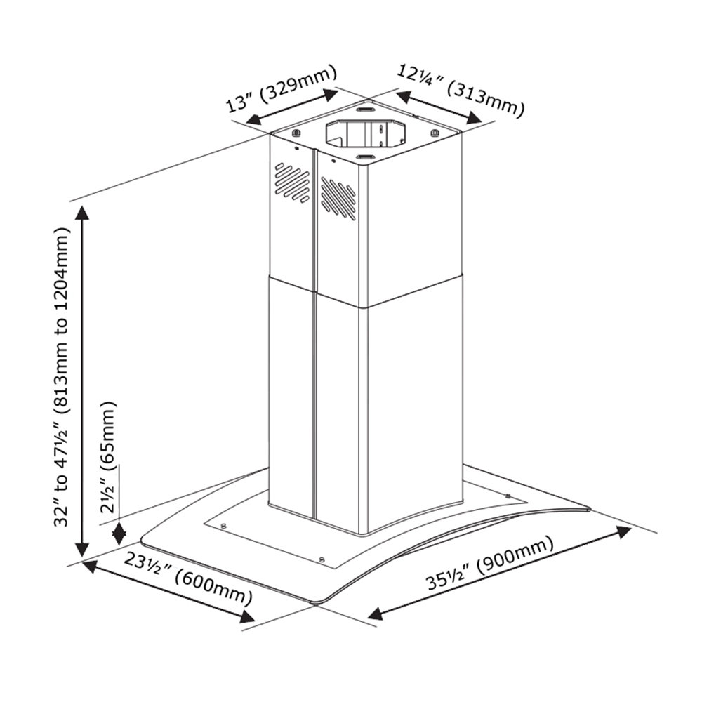 Blue Ocean 36" 900 CFM Convertible Island Range Hood in Stainless Steel